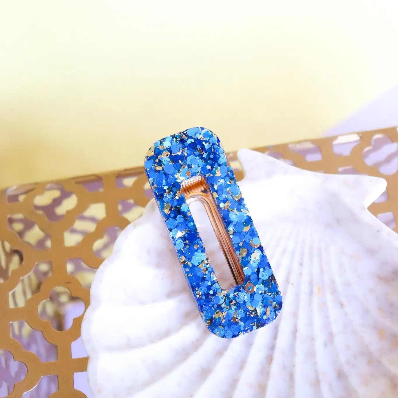 Barrette Paillettes Bleu et Or