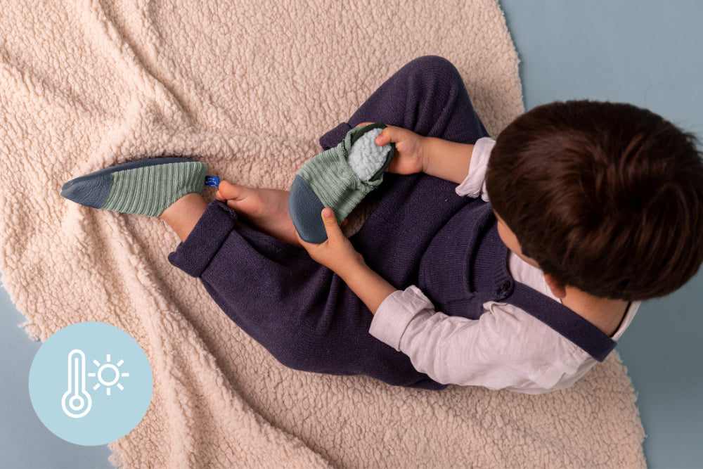 Chaussons Les petits velours Gris Vert