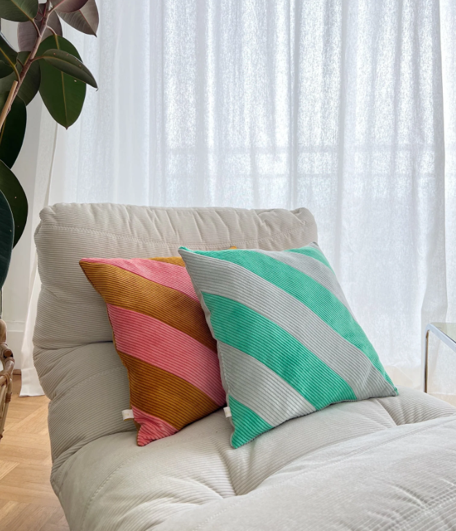 Coussin Rayures Vert & Bleu glacier