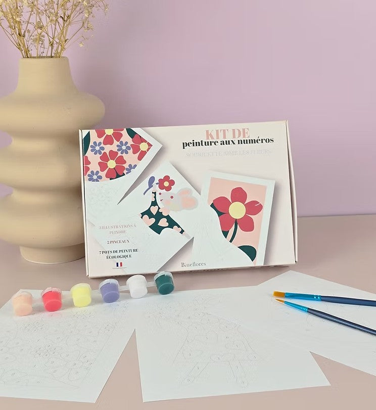 Kit de peinture aux numéros pour enfants Souricette aime les fleurs