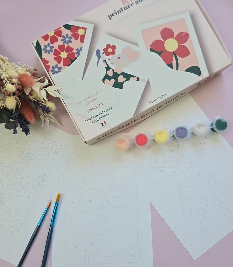 Kit de peinture aux numéros pour enfants Souricette aime les fleurs