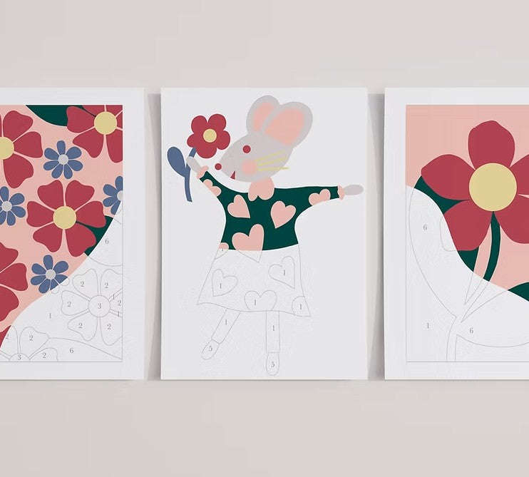 Kit de peinture aux numéros pour enfants Souricette aime les fleurs