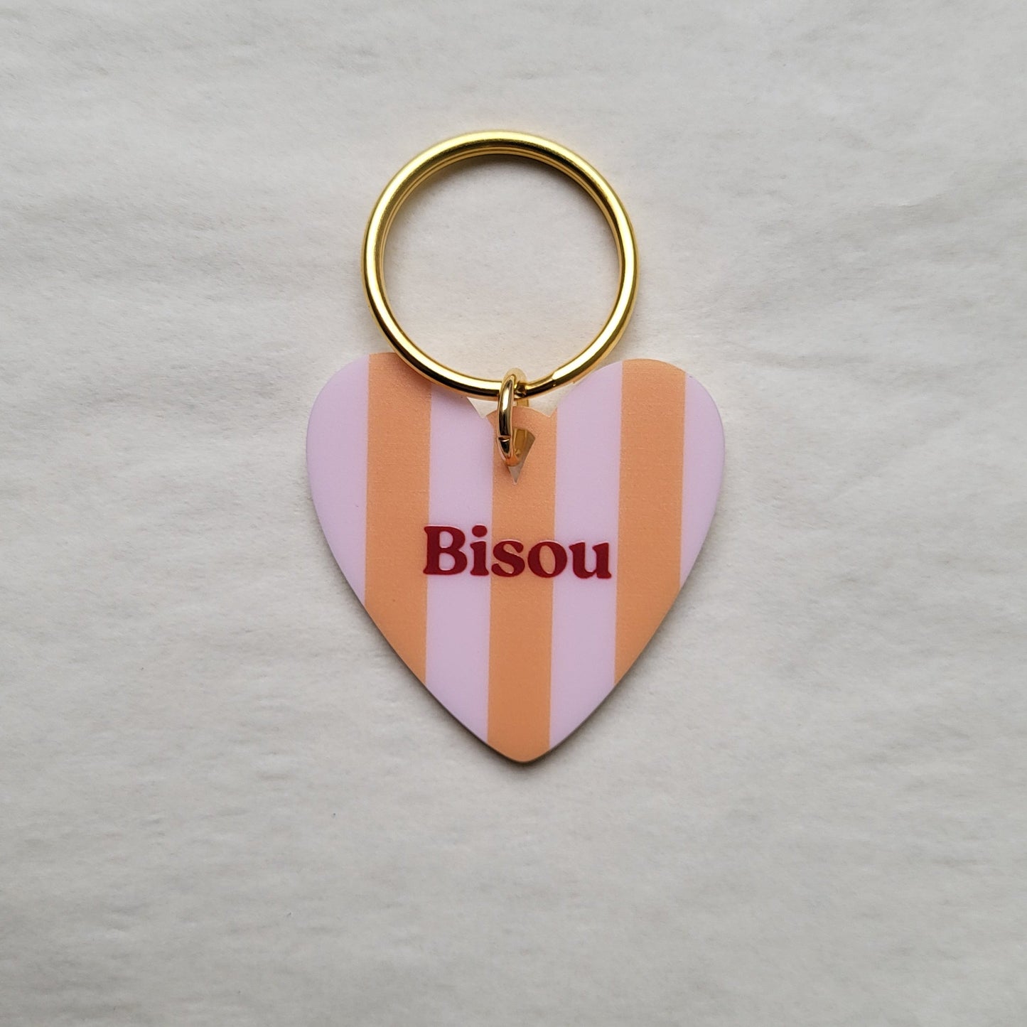 Porte-clé cœur Bisou à rayures