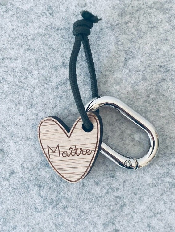 Porte-clés bois Coeur Maître Maîtresse
