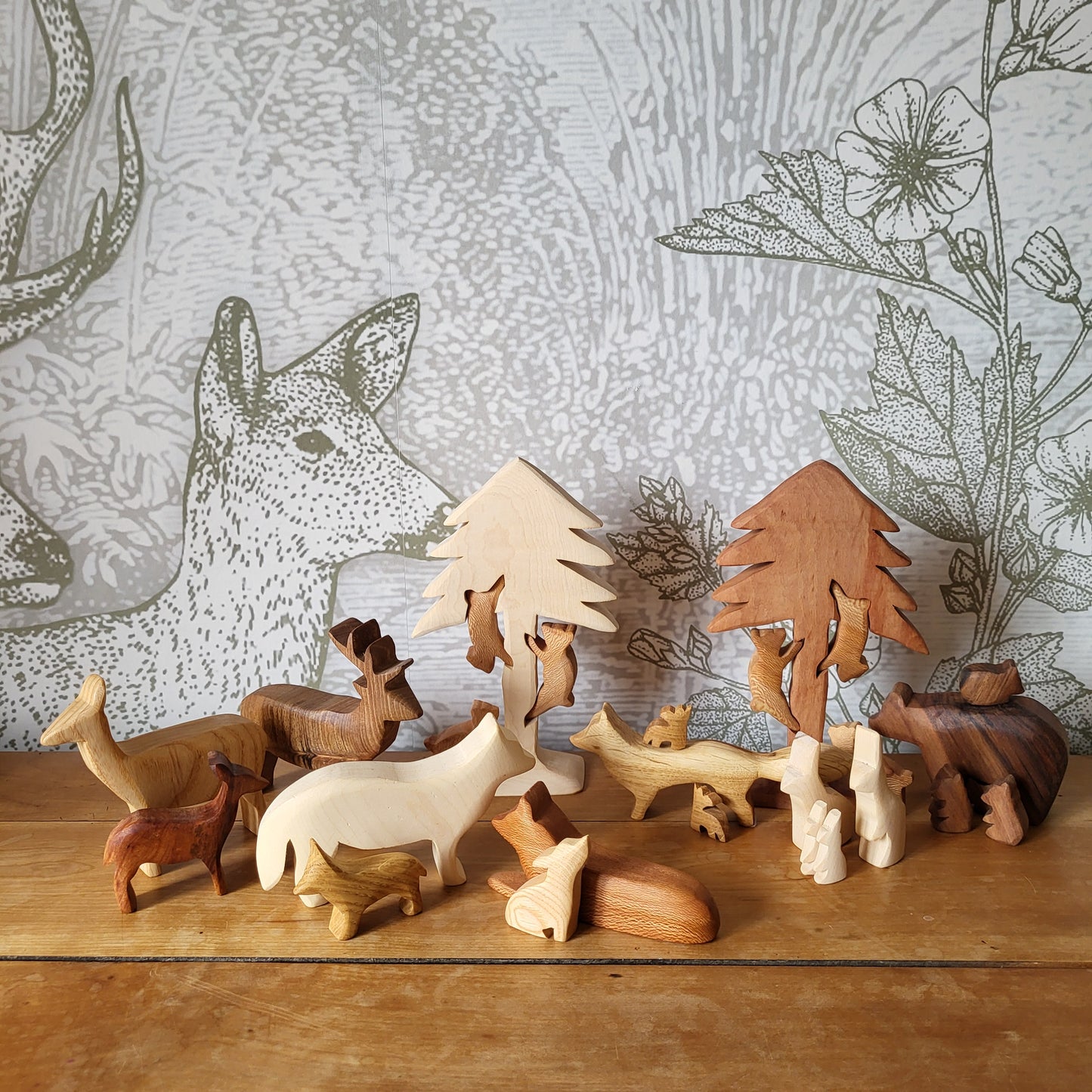 Famille Cerf en bois