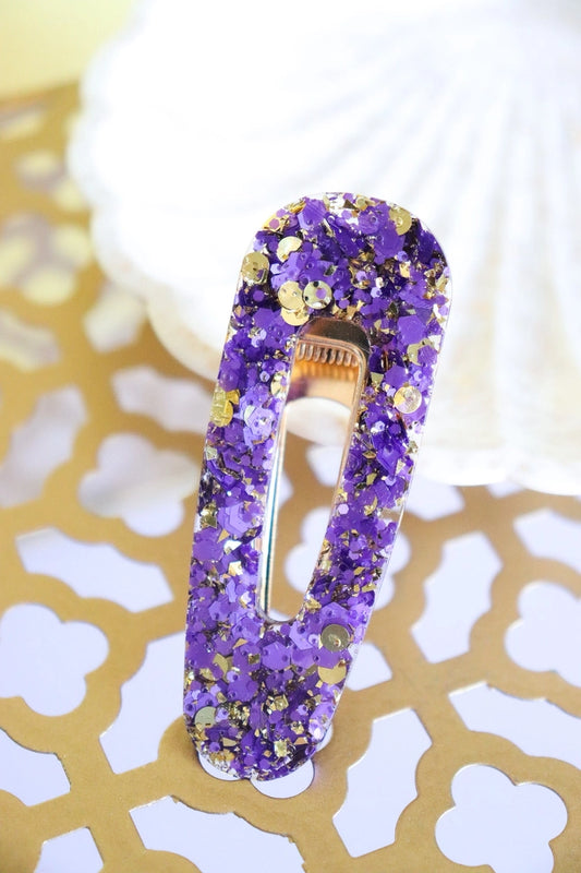 Barrette Paillettes Violet et Or