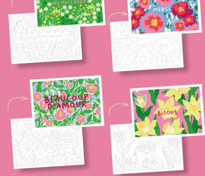4 Cartes à colorier - Les mots doux