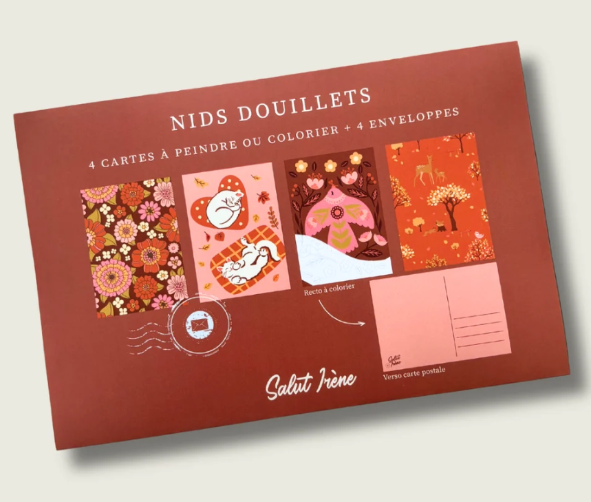 4 Cartes à colorier - Nids douillets