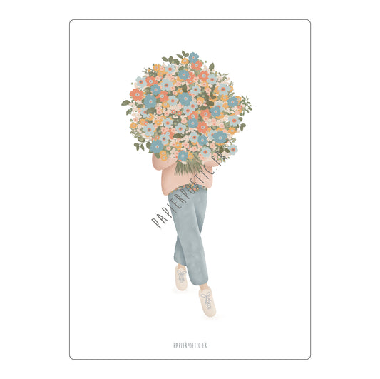 Carte Fille au bouquet