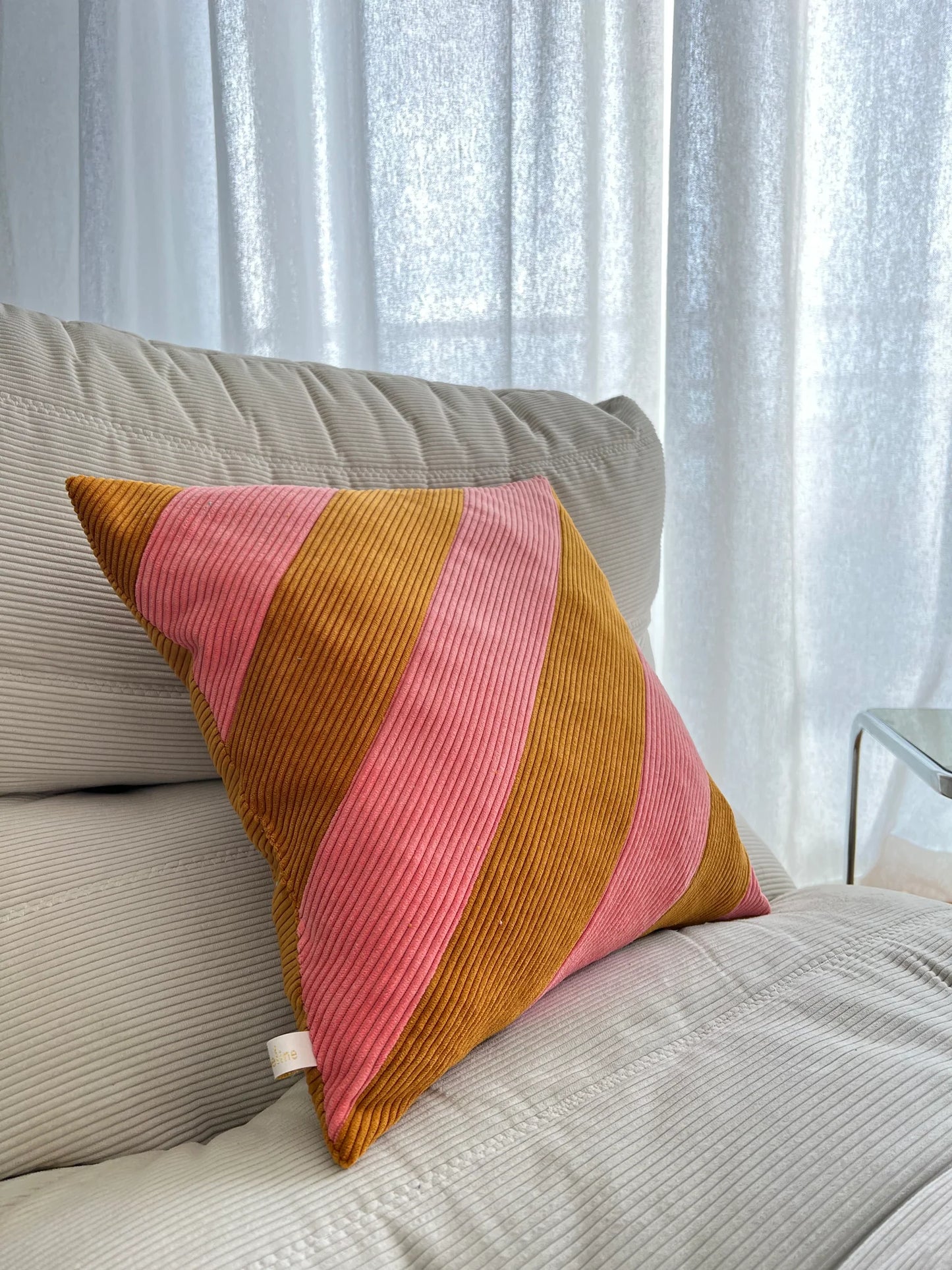 Coussin Rayures Ocre & Rose