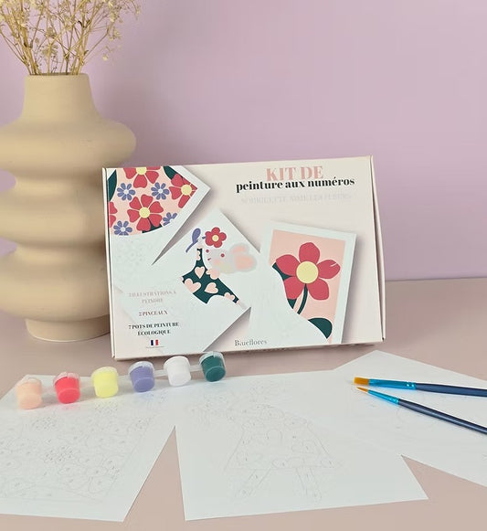 Kit de peinture aux numéros pour enfants Souricette aime les fleurs