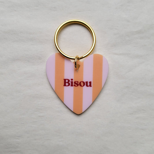 Porte-clé cœur Bisou à rayures