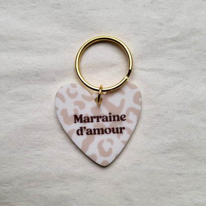 Porte-clé cœur Marraine d'amour (Plusieurs motifs)