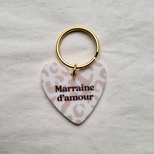 Porte-clé cœur Marraine d'amour (Plusieurs motifs)