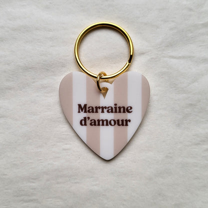 Porte-clé cœur Marraine d'amour (Plusieurs motifs)