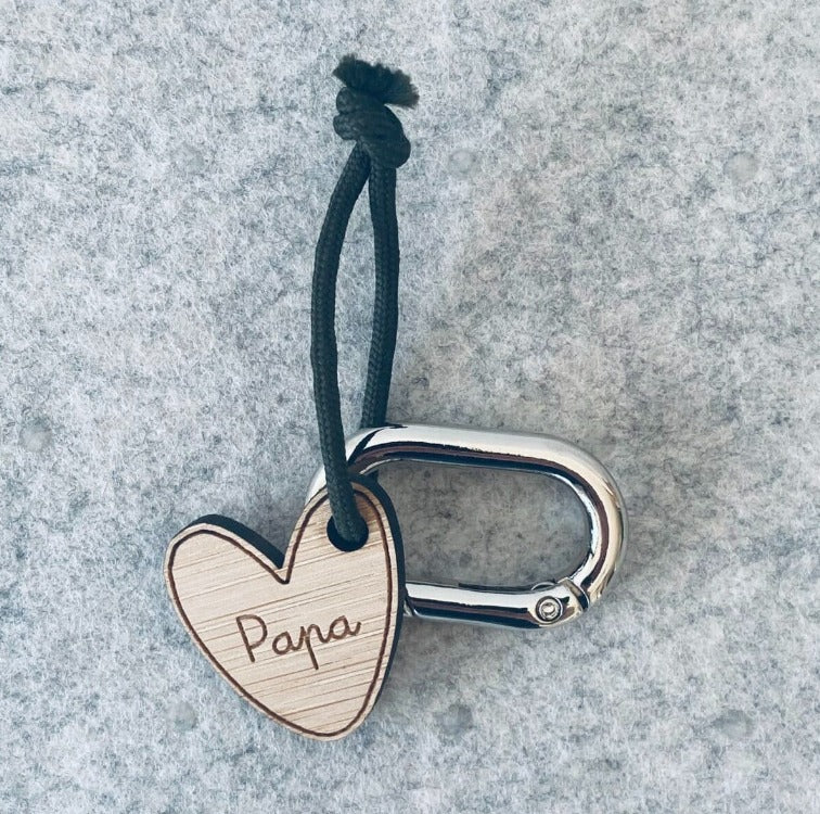 Porte-clés bois Coeur Papa & Maman